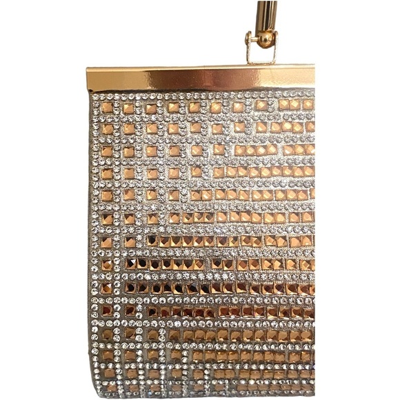 Prezzo Gold Tone Metal Rhinestone Crystal Clutch Evening Bag Purse NWT. - Picture 4 of 11